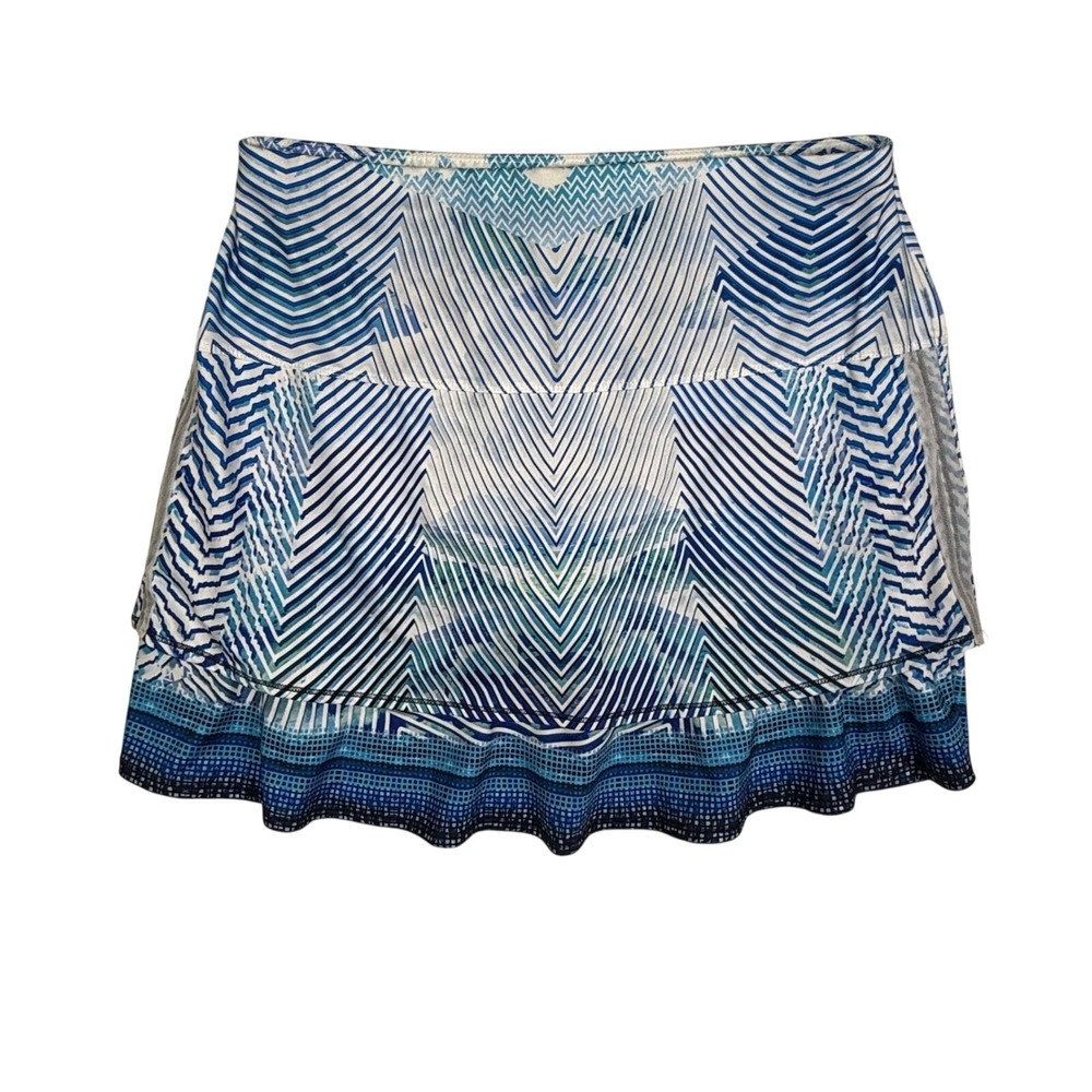 Lucky in Love Tennis Skirt Athletic Skort Ruffle Hem Blue White Size L